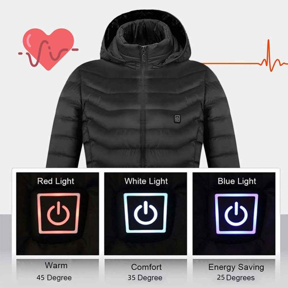 Heated Jacket, USB Powered Thermal Coat with Removable Hood